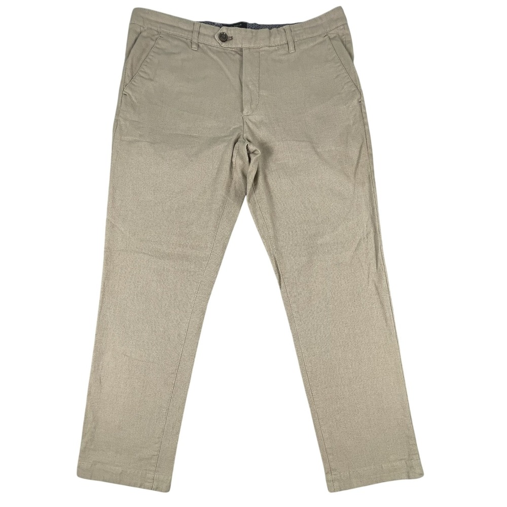 Ted Baker Chinos Mens 34R Tan Micro Pattern Slim Straight Trousers Cotton Blend